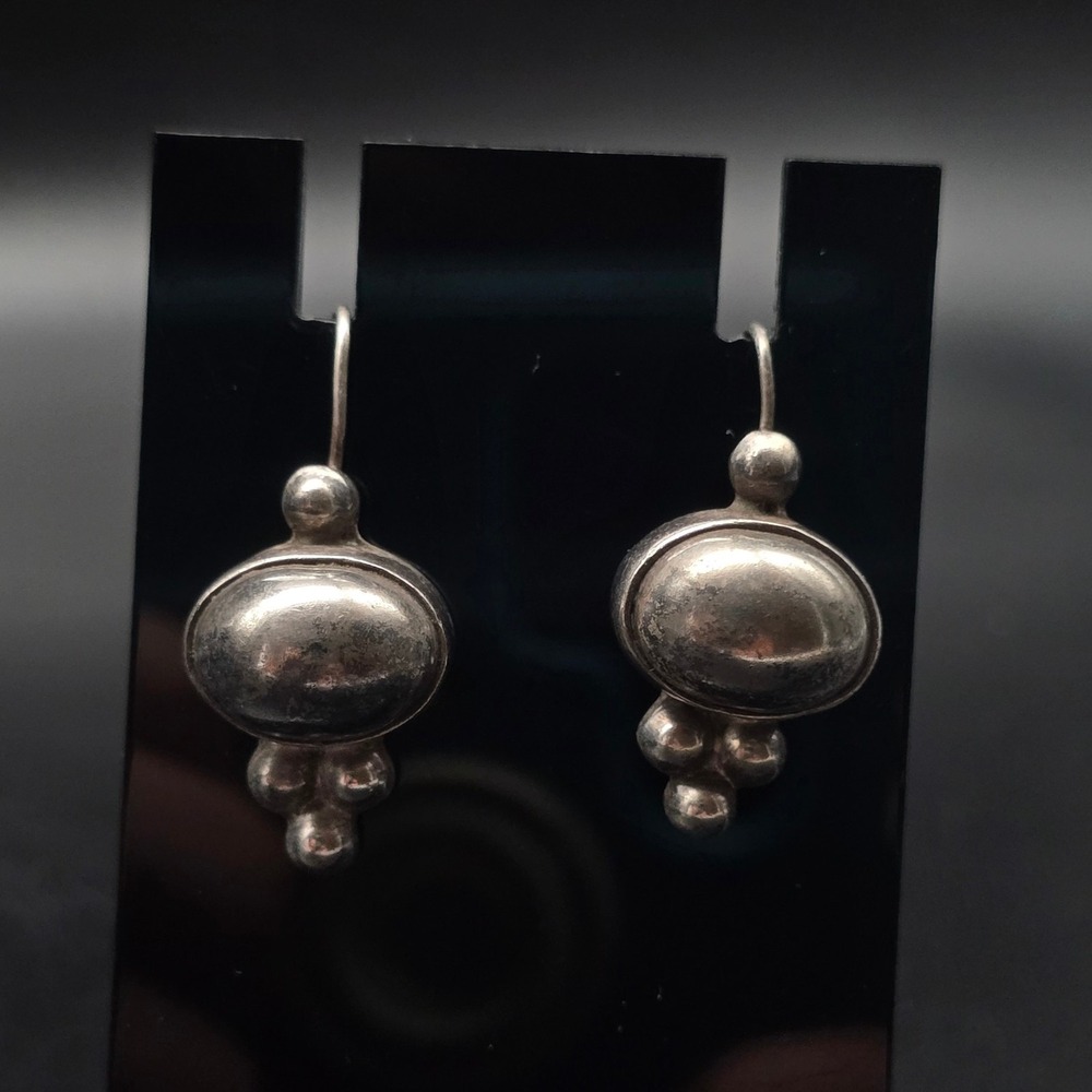 Sterling Silver Half Ball Bead Earrings 925 Pierced Dangle Drop